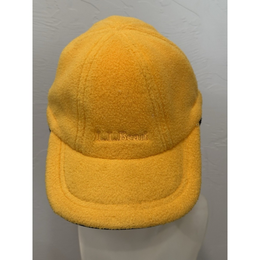 Vintage L.L. Bean Polartec Fleece Ear Flap Winter Trapper Hat Cap Yellow S/M
